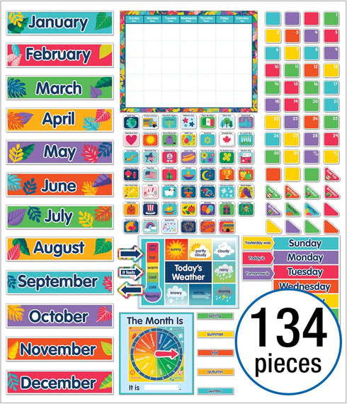 Carson Dellosa One World Calendar Bulletin Board Set, Monthly Wall Calendar With Numbers and Birthdays Cover Ups, Colorful Decor, Seasons, Weather, and Days of the Week Chart, Classroom Decor (134 pc) by Carson Dellosa Education