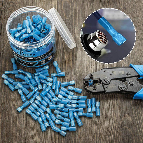 Sopoby 200PCS Heat Shrink Female Spade Connectors, Electrical Crimp Connectors for 16-14 AWG