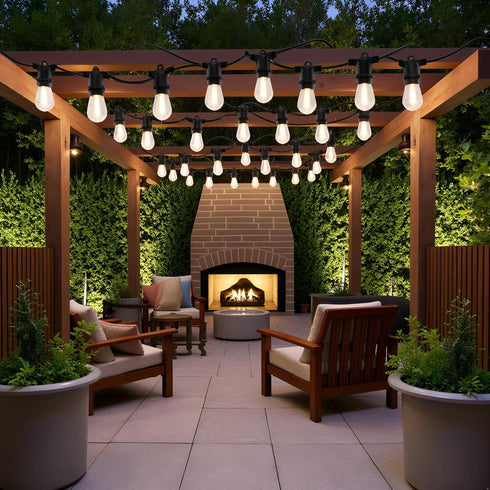 SWEET SHINE 70ft 30 E26 S14 Bulbs (2 Sets 15 LED Patio String Lights, Lights Adapter Powered, Socket with Weatherproof