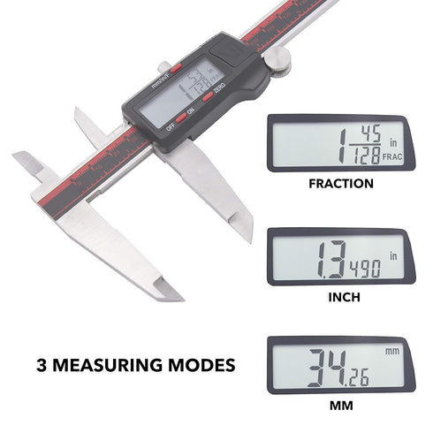 VINCA Digital Caliper, DCLA-1205, 0-12 Inch/300mm, Stainless Steel with Large LCD Screen