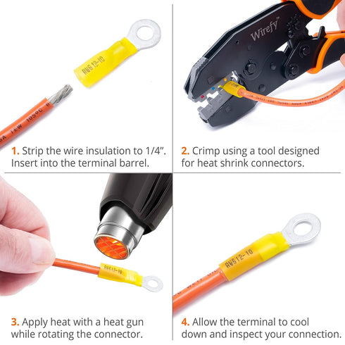 Wirefy 90 PCS Heat Shrink Ring Terminals, 5/16" Resistant Ring Connectors, Eyelet Wire Connectors, Yellow 10-12 AWG