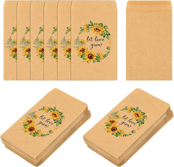 CINPIUK Wedding Favor Seed Packets, 100PCS Let Love Grow Self Adhesive Retro Kraft Envelopes for Wedding Favors