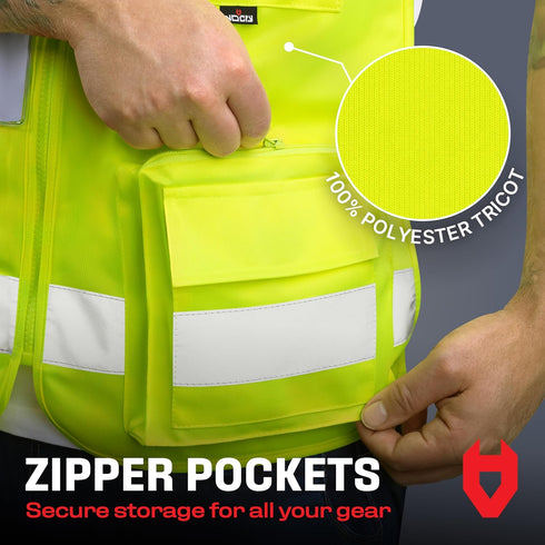 NoCry Premium Reflective Safety Vest for Men, Heavy Duty Stitching, ANSI Class 2