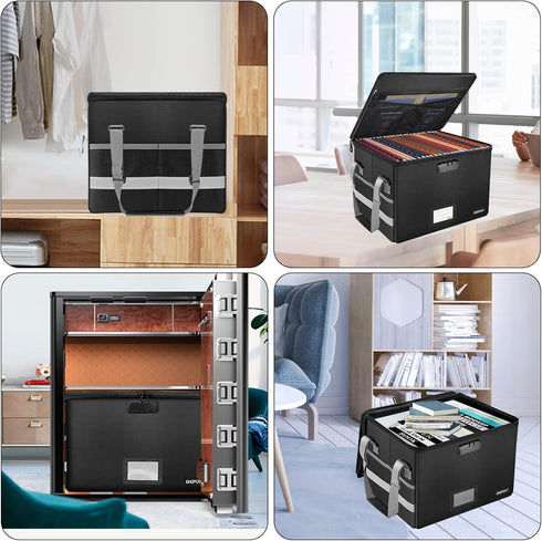 ENGPOW Fireproof File Box with Lock, Collapsible Document Storage Organizer, Portable Home Office Safe for Hanging