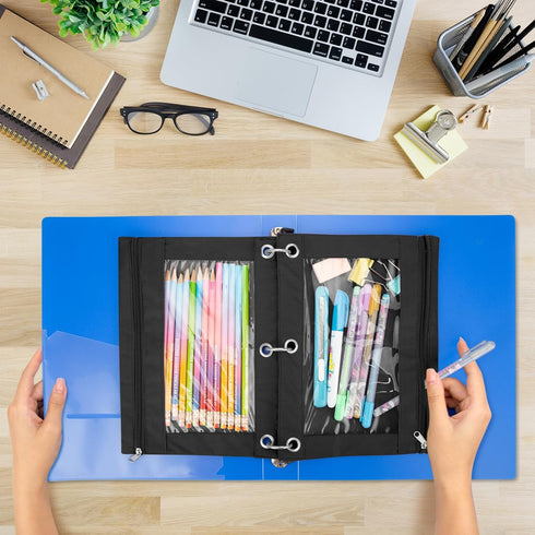 IKAYAS 40 Pack Black Pencil Pouch for 3 Ring Binder, Colorful Zipper Pencil Bags for Classroom Teacher Supplies