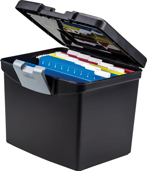 Storex Portable File Box with XL Lid, 11 x 13-1/2 x 11 Inches, Black