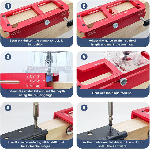 deceptia 2.5" 5" 1/4" 5/8" Door Hinge Jig, Aluminum Alloy Door Hinge Router Jig with Scale, Adjustable Mortise Template