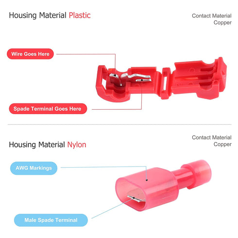 480PCS T-Tap Wire Connectors Assortment Kit, Insulated Male Quick Disconnect Spade Terminals, Self-Stripping Quick