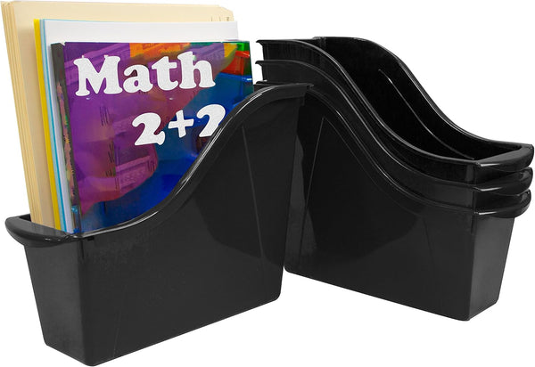 Storex Small Book Bin, Linking Storage Bins, Dry Erase Surface, 11.75" x 8.5" x 4.5", Onyx, 6-Pack