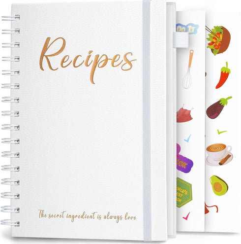 JUBTIC Recipe Book to Write in Your Own Recipes - Spiral Hardcover Personal Blank Cookbook with Gold Foil Stickers,