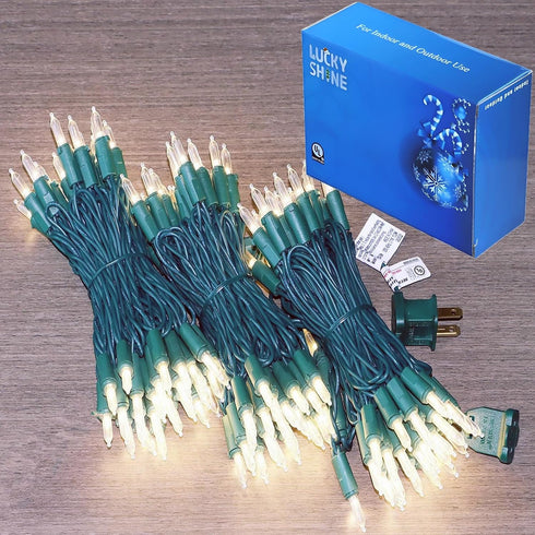 150 50 LUCKY SHINE LED Warm White Christmas Lights, UL Certified FT Green Wire String Lights, for Indoor and Outdoor
