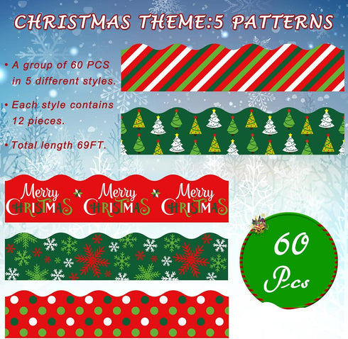 Whaline 69Ft Christmas Classroom Borders, Red Green Xmas Trim Stickers for School Office Christmas Decor