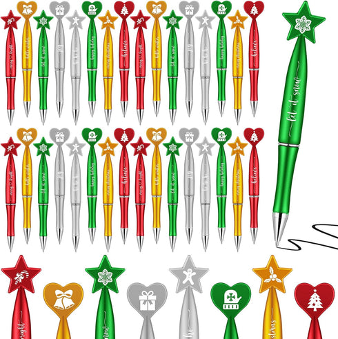 Christmas Ballpoint Pens Bulk, 64 Pcs with Inspirational Quotes, Candycane, Gingerbread, Snowflake for Office Supplies