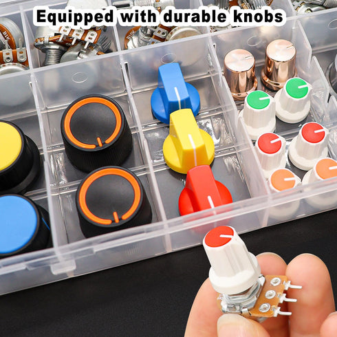 Taiss 77PCS Potentiometer Kit with Rotary Knobs, WH148 1K-100K Ohm Assortment for Variable Resistor