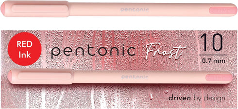 Pentonic Ballpoint Pens, 10 Count, Frosted Pale Pink Barrel with Red Ink, 0.7 mm Fine Point