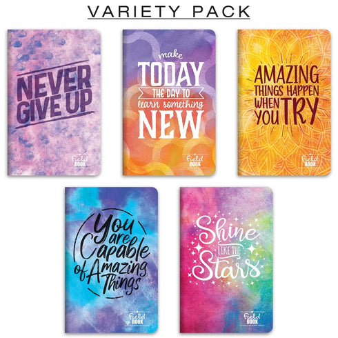 Elan Publishing Company Field Notebook/Pocket Journal - 3.5"x5.5" - Watercolor Inspiration Covers - Lined Memo Book - Pack of 5