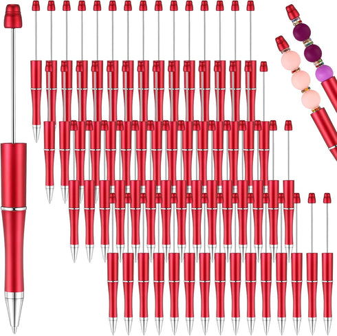 Qilery 60 Pcs Cute Black Ink Beadable Pens, DIY Pens for Kids Girls, Graduation Gifts, Valentine's Day Office Supplies