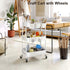 Recximi 3 Tier Heavy Duty White Metal Rolling Cart with Lockable Wheels, Three Tier Roller Book Snack Cart, Utility
