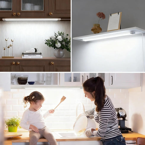 2Pcs 16 Inch Counter 5000K White,Dimmable,Plug Closet, Under Cabinet Lights with Hand Wave, Under Lighting Cold