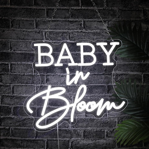 Jannisa Baby in Bloom Neon Sign for Baby Shower Decorations,14.4''X12.5'' White Dimmable LED