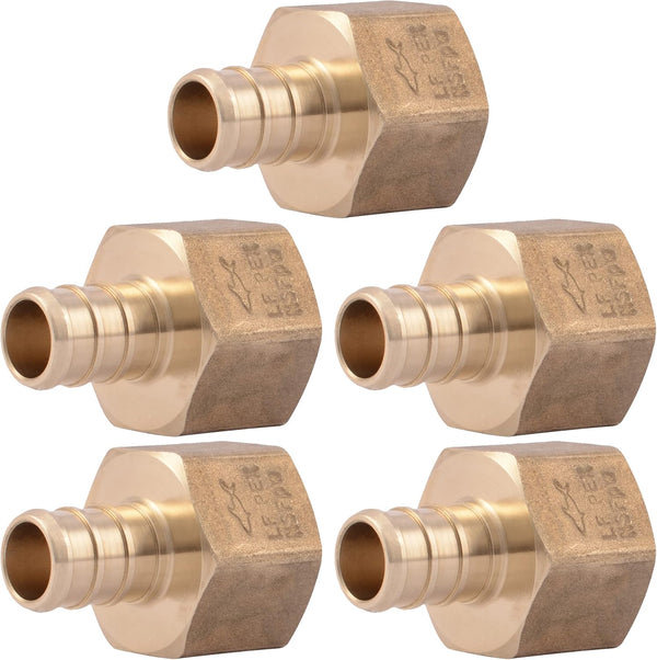 SharkBite 1/2 x 1/2 Inch FNPT Crimp Adapter, Pack of 5, Brass Plumbing Fitting, PEX Pipe