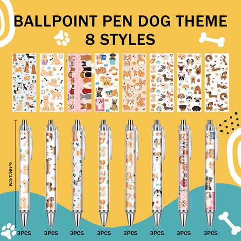 Dog Ballpoint Pens, 24 Pcs Cute Retractable Supplies, Black Ink Smooth Writing Pens for Graduation and Birthday Gifts