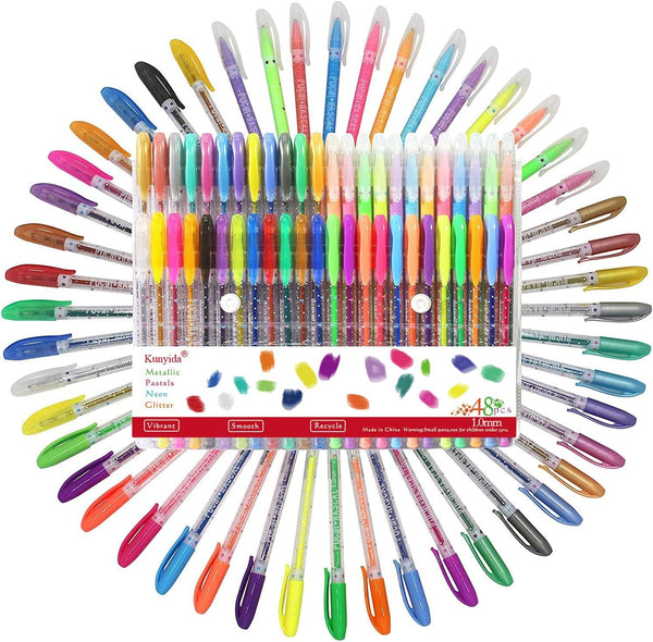 Kunyida Gel pens for Adult Coloring Book with Case,Including Metallic, Pastel, Neon, Glitter,1.0