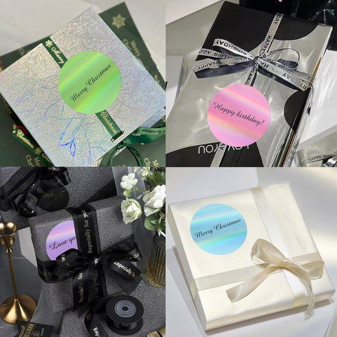 Yegawen 3" 4 Circle Holographic Thermal Label Stickers, Round Printable Labels Rainbow Glitter Thermal Printer Sticker