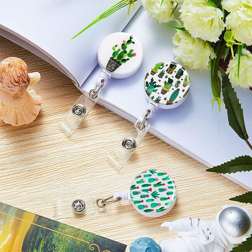 Badge Reel Retractable Badge Holder, Nurse Badge Reels with Alligator Clip, Cactus Design ID Card Holders (3-Pack)