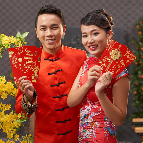 Zhanmai 30 Set 6.69 Inch 3.54 Inch 5 Pcs Vietnamese New Year Red Lucky Money Envelope x Various Designs New Year