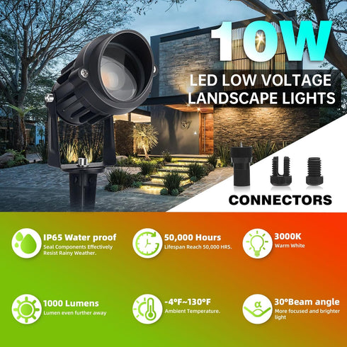 10W 12V Uplight(2Pack) LAVAED LED Landscape Lights Outdoor Spotlight with Connectors Low Voltage Landscape Lighting