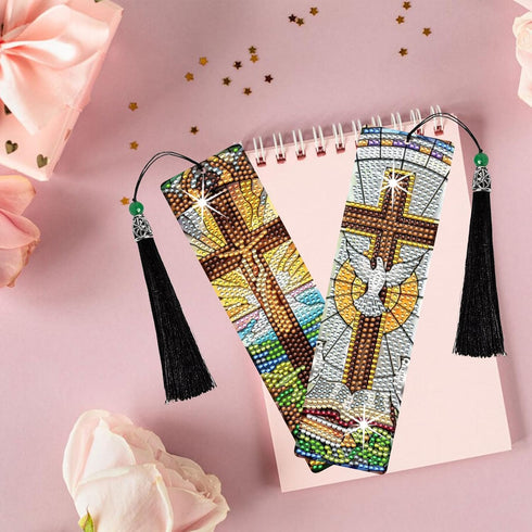 HTTDMY 8PCS (cross2) Diamond Painting Art Bookmarks,Cute Acrylic Bookmarks Crafts Kits Gifts with Pendants for Adult