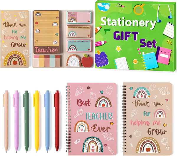 Teacher Sticky Note Set - A5 Notebooks, 2 Pack Spiral Notebooks, Black Gel Pens, Teacher Appreciation Gift with Box