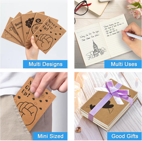 Feela 15 Pack A6 Kraft Notebooks, 15 Designs Cute Mini Pocket Notebooks and Journals, Lined Motivation Small Journal