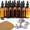 24 1 oz Dropper Bottles for Essential Oils with 6 Stainless Steel Funnels & 1 Long Glass Dropper - Amber Glass Tincture