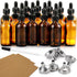 24 1 oz Dropper Bottles for Essential Oils with 6 Stainless Steel Funnels & 1 Long Glass Dropper - Amber Glass Tincture