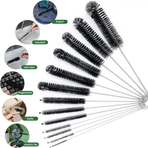 CiaraQ Bottle Cleaning Brushes, 8 Inch Nylon Tube Brush Set, Cleaner for Narrow Neck Bottles, Set of 13pcs, Black