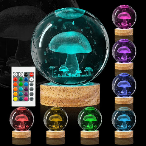 Oriamde 3D Mushroom Crystal Ball Night Light 3.15 inch Glass Ball Lamp with