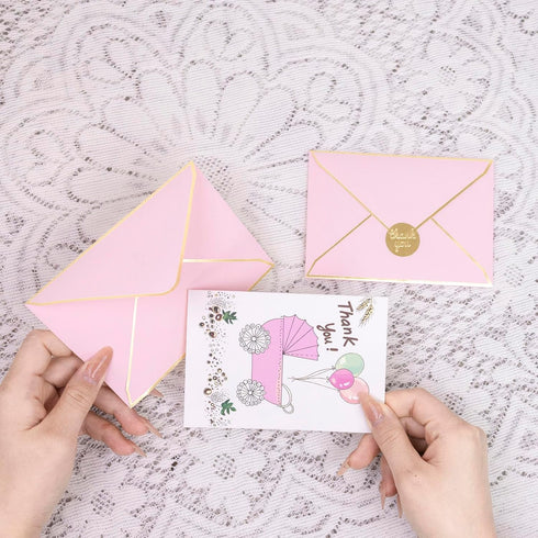 Suohanfei 30 Pack 3.5 5 Inch Baby Shower Thank You Cards with Envelopes and Sticker, x Cute Stroller Baby Girl Shower