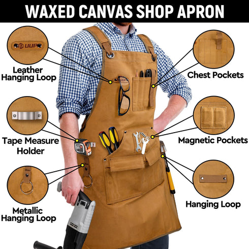 20 oz 9 3XL, Woodworking Apron for Men, Shop Apron Canvas Work Apron with Tool Pockets, Heavy Duty Wood Working