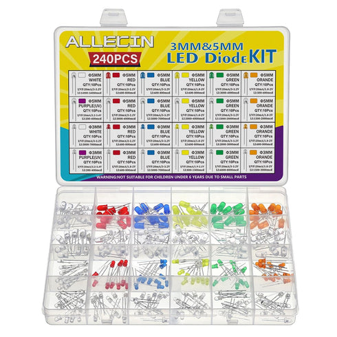 24 Values Multicolor LED Light Emitting Diodes Kit 5MM 3MM White Red