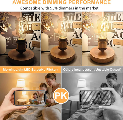 12 Pack Dimmable Bulbs 60Watt, E26 Bulbs 60 2700K, ST58 Bulb 6W 600LM MorningLight Vintage LED Edison LED Edison Watt
