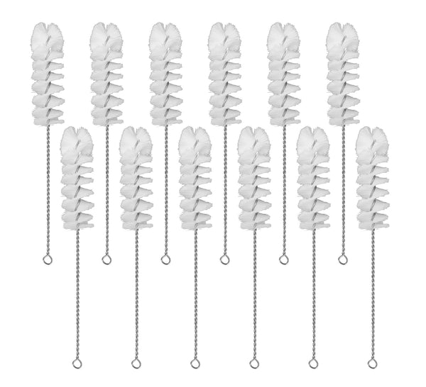 EISCO 12PK Nylon Cleaning Brushes, 9.25" with Fan-Shaped Ends - Twisted Stainless Steel Wire Handle