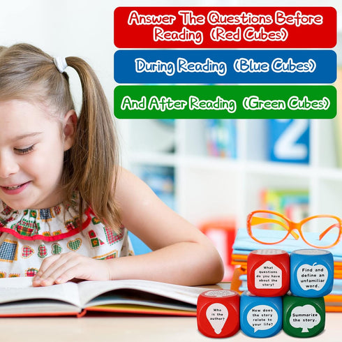 CHENGU 24pcs 3 Reading Comprehension Cubes Colored Language Reading Manipulatives Learning Cube Question Dice Tools