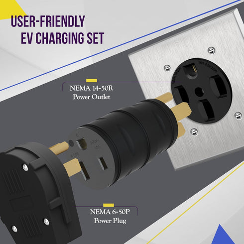 ENERLITES 66352 4 Male Plug to 50 Amp 3 Prong Female Power Adapter NEMA 14-50P to 6-50R EV Charger Adapter Cord.