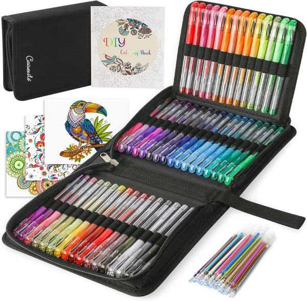 Glitter Gel Pens for Adult Coloring Books, 96 Pack Artist Gel Pens with 50% More Ink for Drawing and Crafts