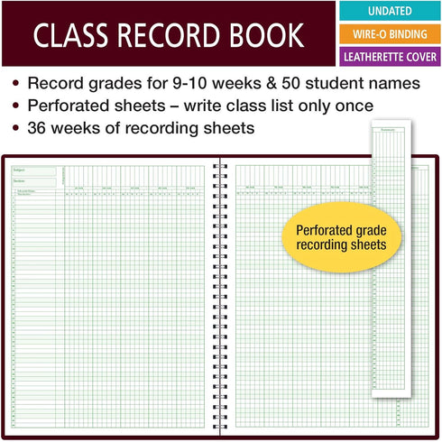 Elan Publishing Company Class Record Book, 50 Names, 9-10 Weeks, R1010 (Maroon)
