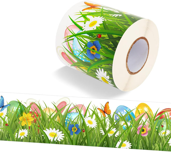 Easter Bulletin Board Border - Self-Adhesive Green Grass Bunny Flower Trim for Classroom Decor