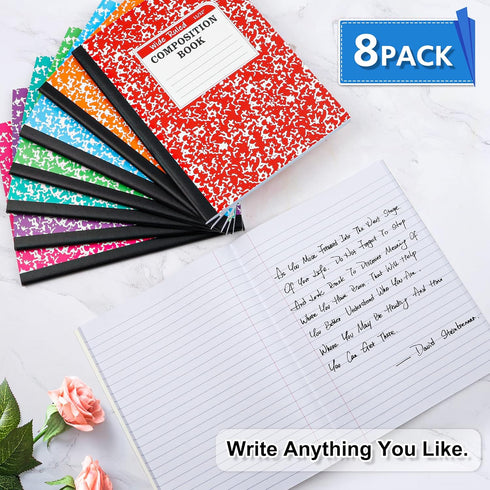 feela Composition Notebook, 8 Pack, 8 Pastel Colors, Wide Ruled Composition Books, Marble Cover Notepad, 9.75 x 7.5 in