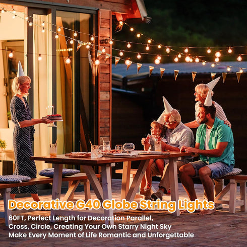 60FT G40 Dimmable 30 Bulbs Commercial Bosceos Outdoor LED Globe String Lights Waterproof Shatterproof Light Strings